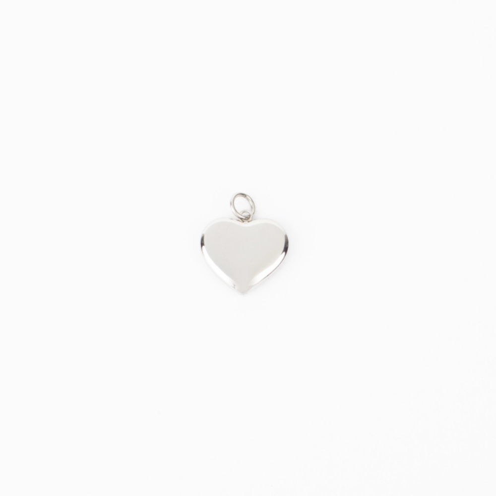 Silver Stainless Puff Heart charm only